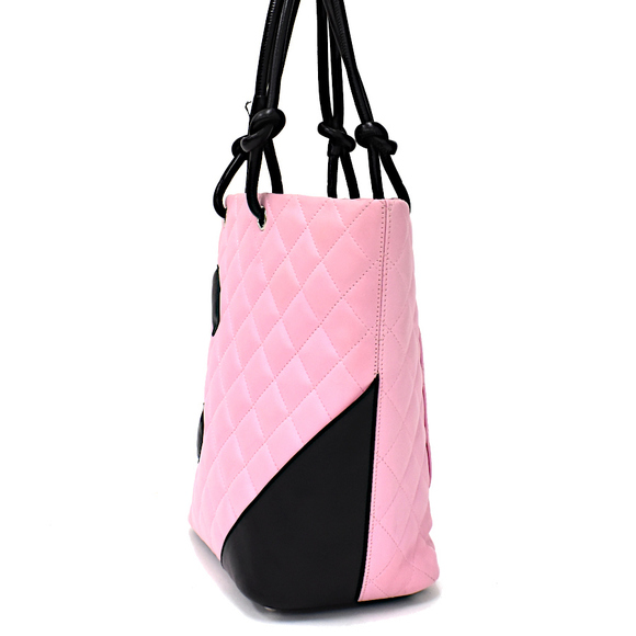Chanel Cambon Line Medium Tote Handbag Calfskin Leather Coco Mark Pink Black - Picture 2 of 8
